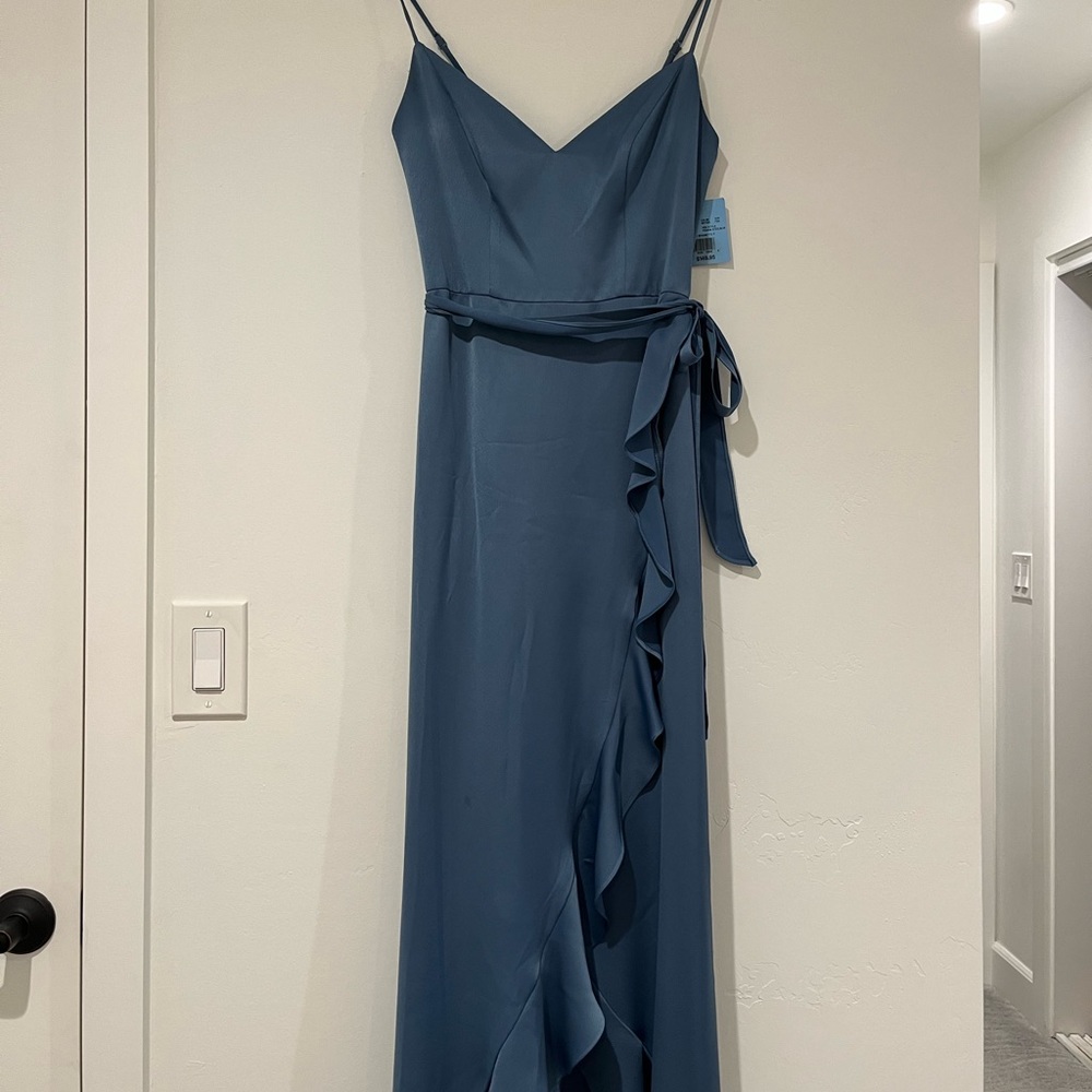 David’s Bridal Spaghetti Strap Crepe Ruffle Bridesmaid Dress - Picture 6 of 8